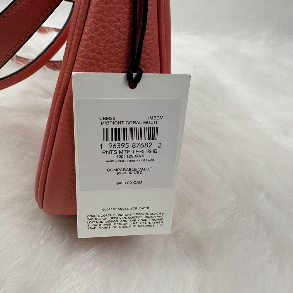 Coach X Peanuts Teri Shoulder Bag With Lucy CBM32 Leather/Bright Coral Multi NWT - Picture 5 of 11